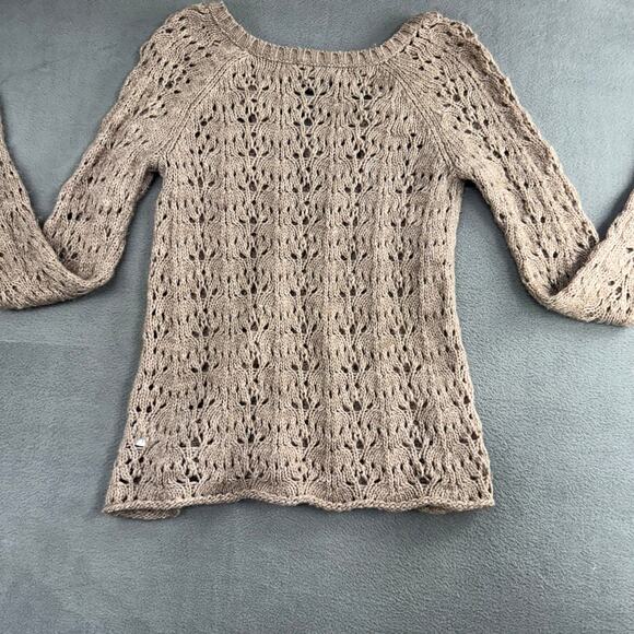 American Eagle Women's Wool Blend Open Crochet Knit Sweater Lt Brown Extra Small - Picture 8 of 9